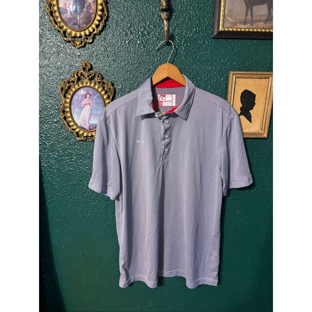 Chick-fil-A Oobe Polo Shirt Mens Medium Blue White Striped Golf Casual